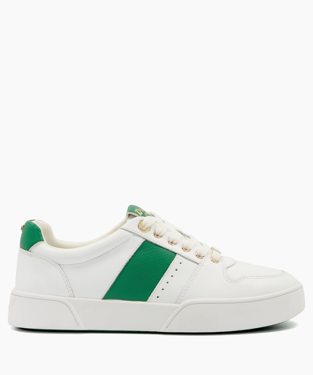 Elysium GREEN LEATHER Side Detail Lace Up Trainers Dune London