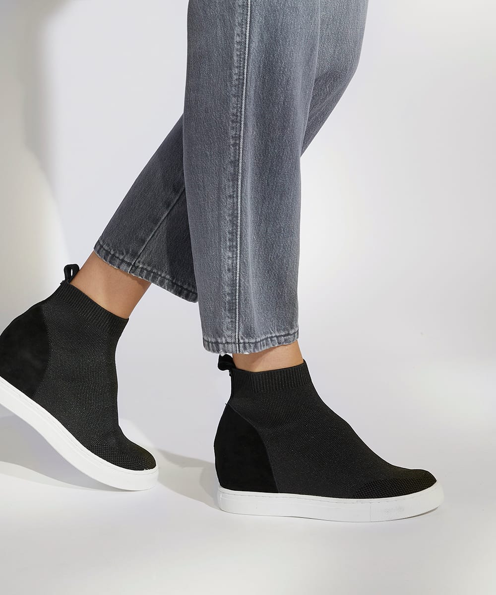 Empower Black Breathable Knit Hidden Wedge Trainers Dune London