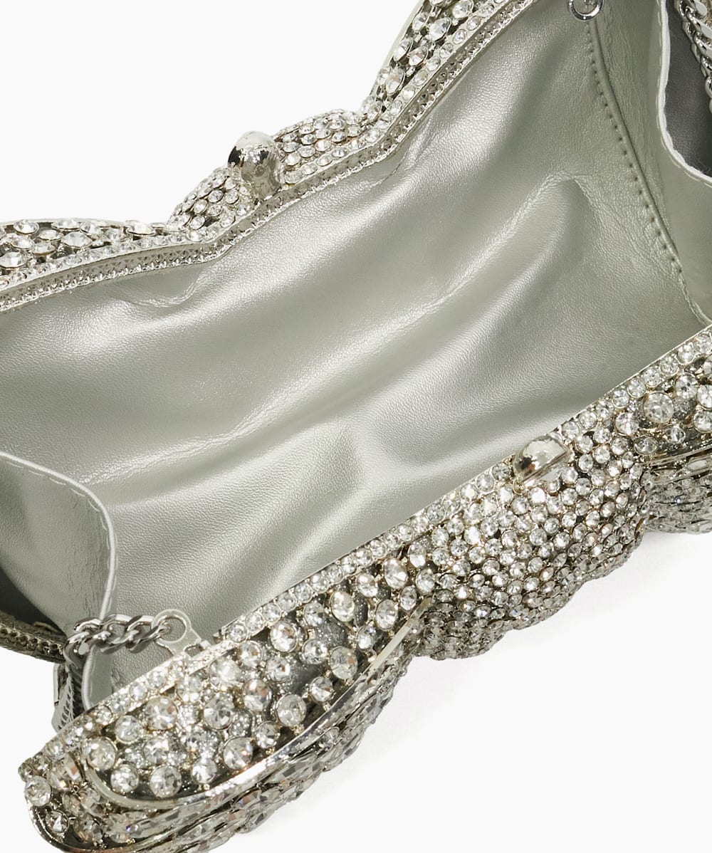 Enchant Silver Embellished Bow Clutch Bag Dune London