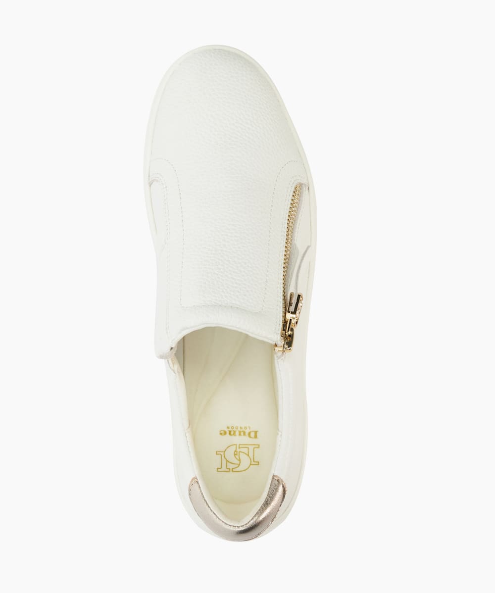 Episodic White Zip Detail Leather Flatform Trainers Dune London