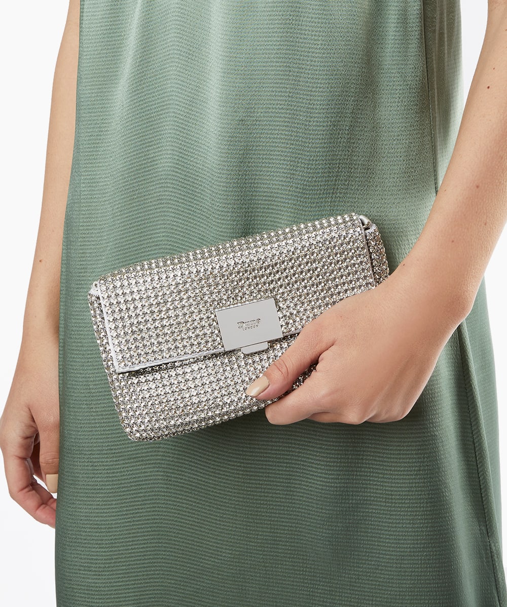 Dune silver diamante clutch bag hot sale