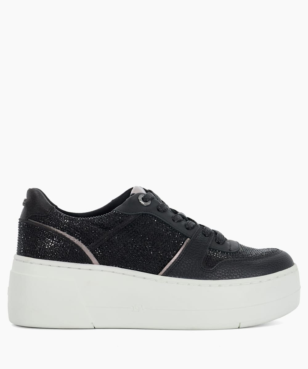 Evangelyn Black Lace Up Chunky Flatform Trainers Dune London