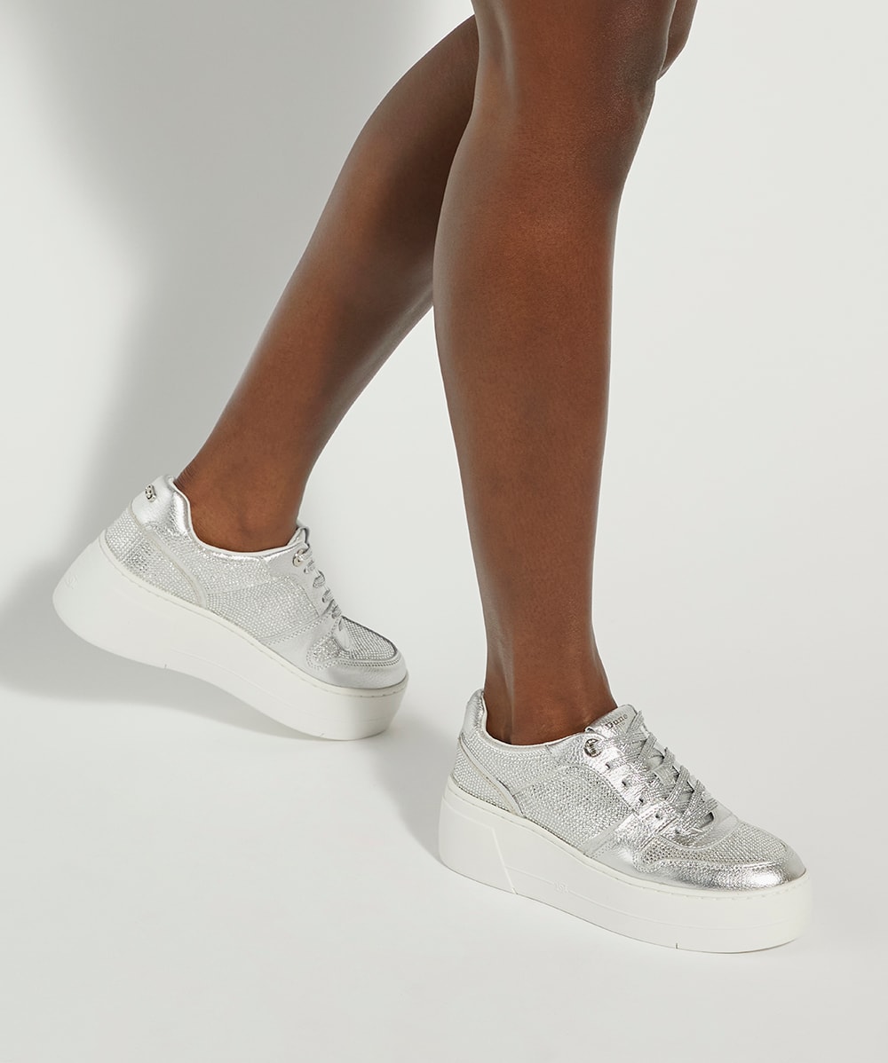 Evangelyn Silver Lace Up Chunky Flatform Trainers Dune London