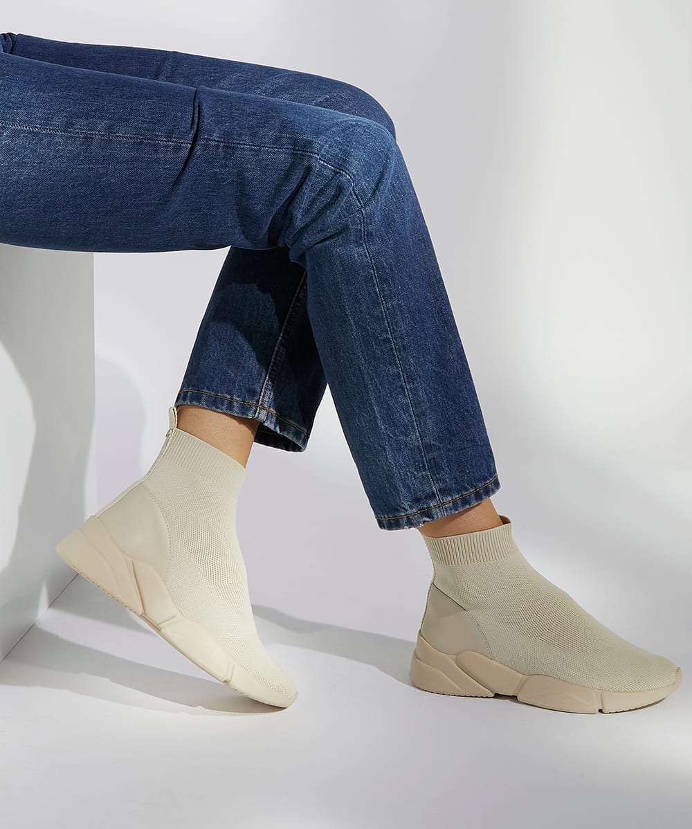 Event Off White Rubber Sole Sock Ankle Boots Dune London