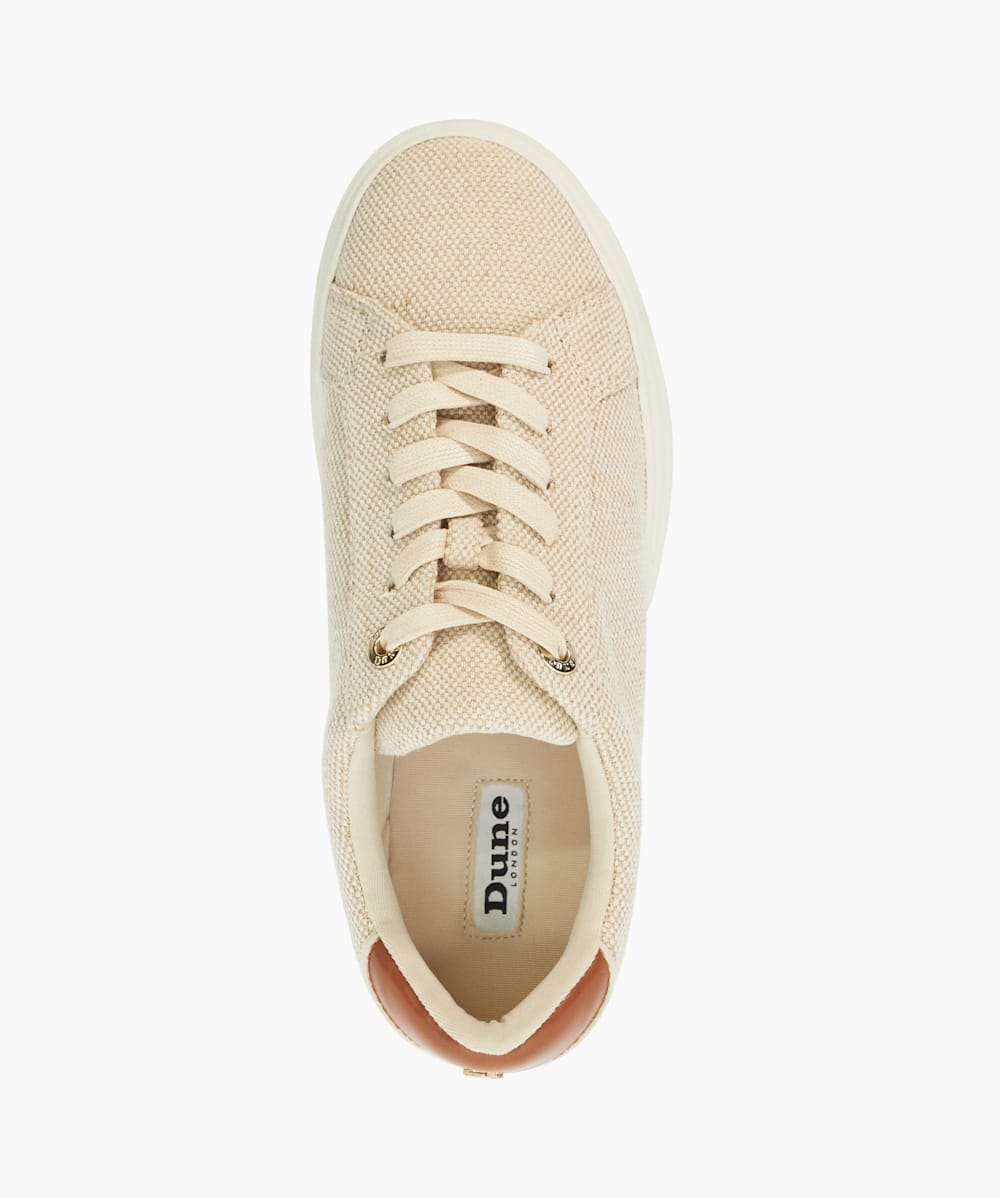 Exaggerate Beige Canvas Flatform Trainers Dune London