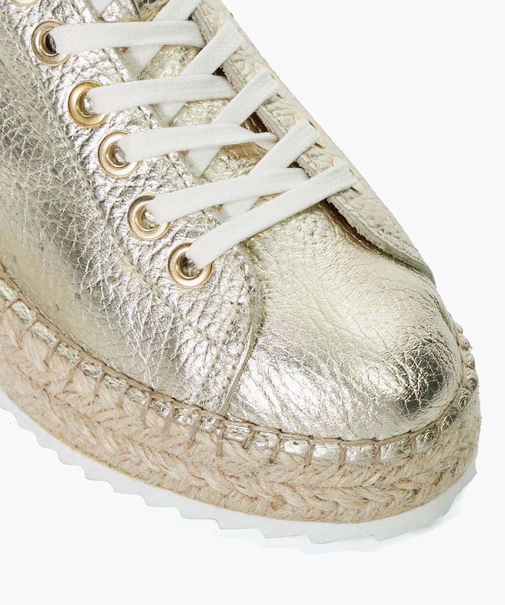 Explainedd Gold Leather Wedge Lace Up Trainers Dune London