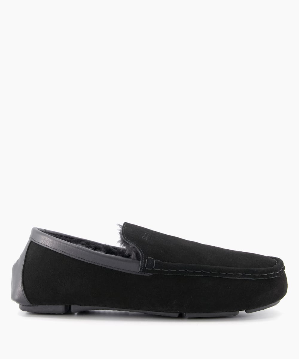 Forest Black Warm Lined Suede Slippers Dune London