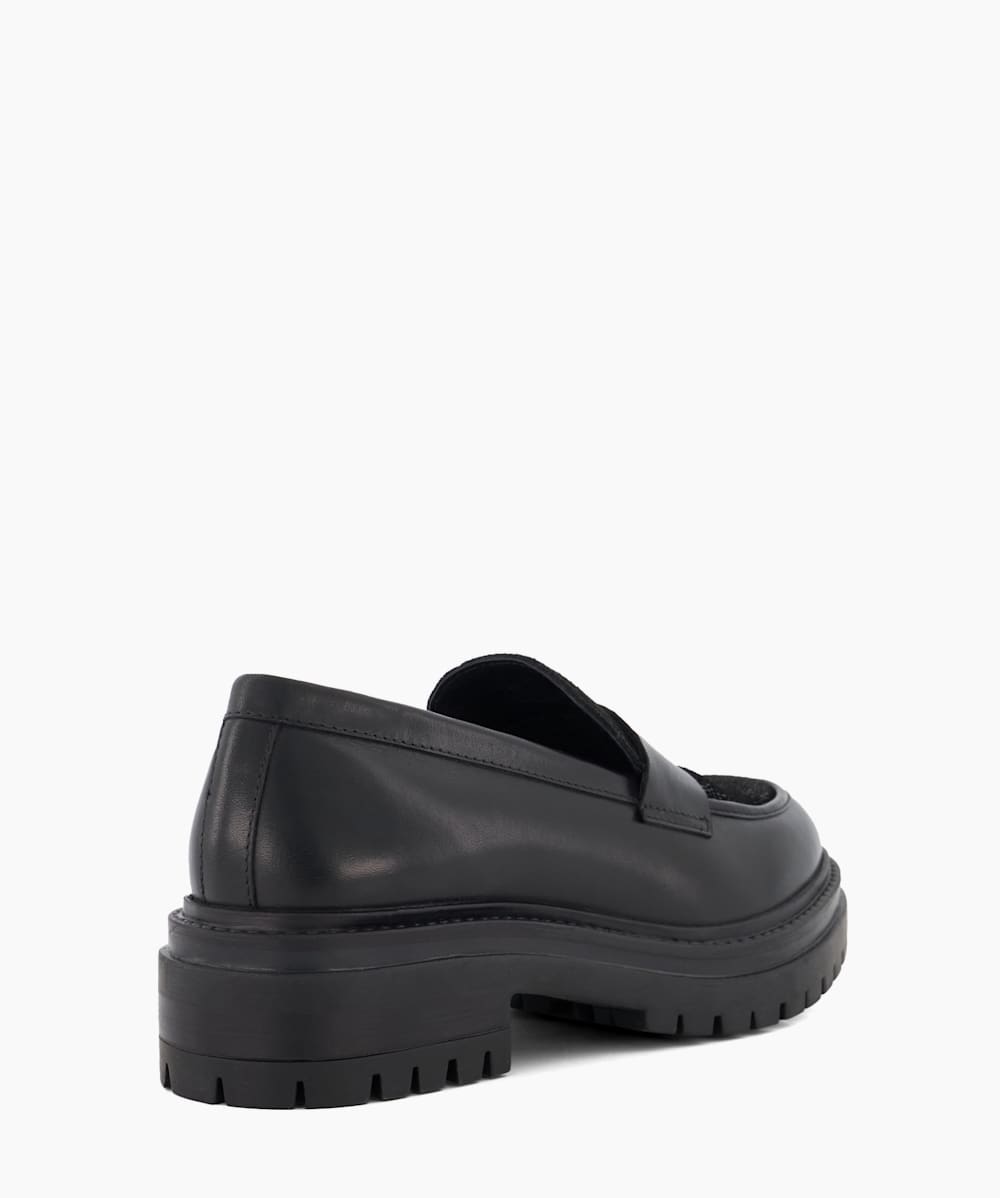 Gaining Black Chunky Sole Leather Saddle Loafers Dune London