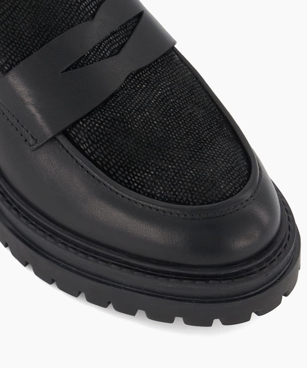 Gaining Black Chunky Sole Leather Saddle Loafers Dune London