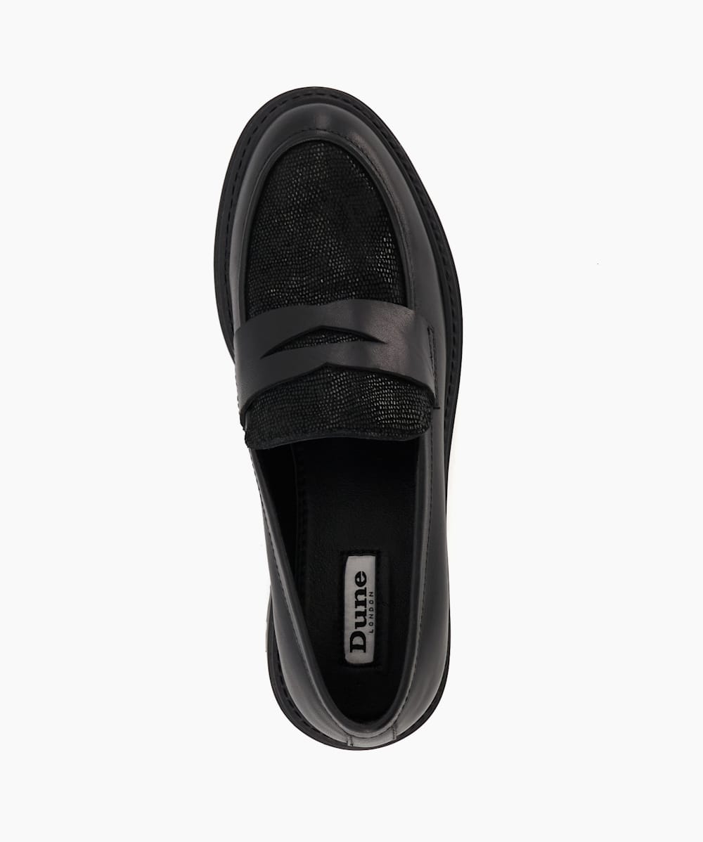 Gaining Black Chunky Sole Leather Saddle Loafers Dune London