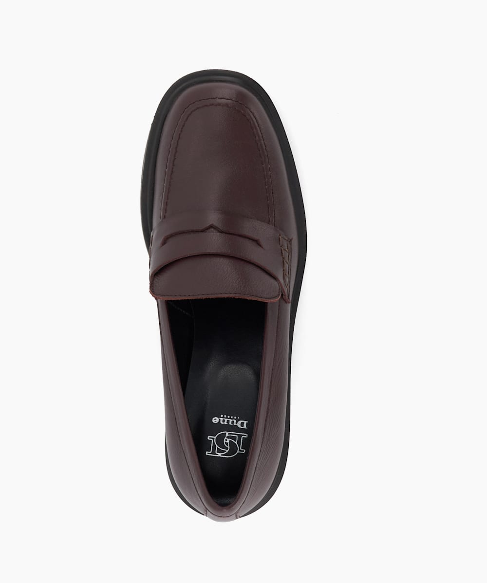 Gallivanting Burgundy Leather Saddle Trim Loafers Dune London