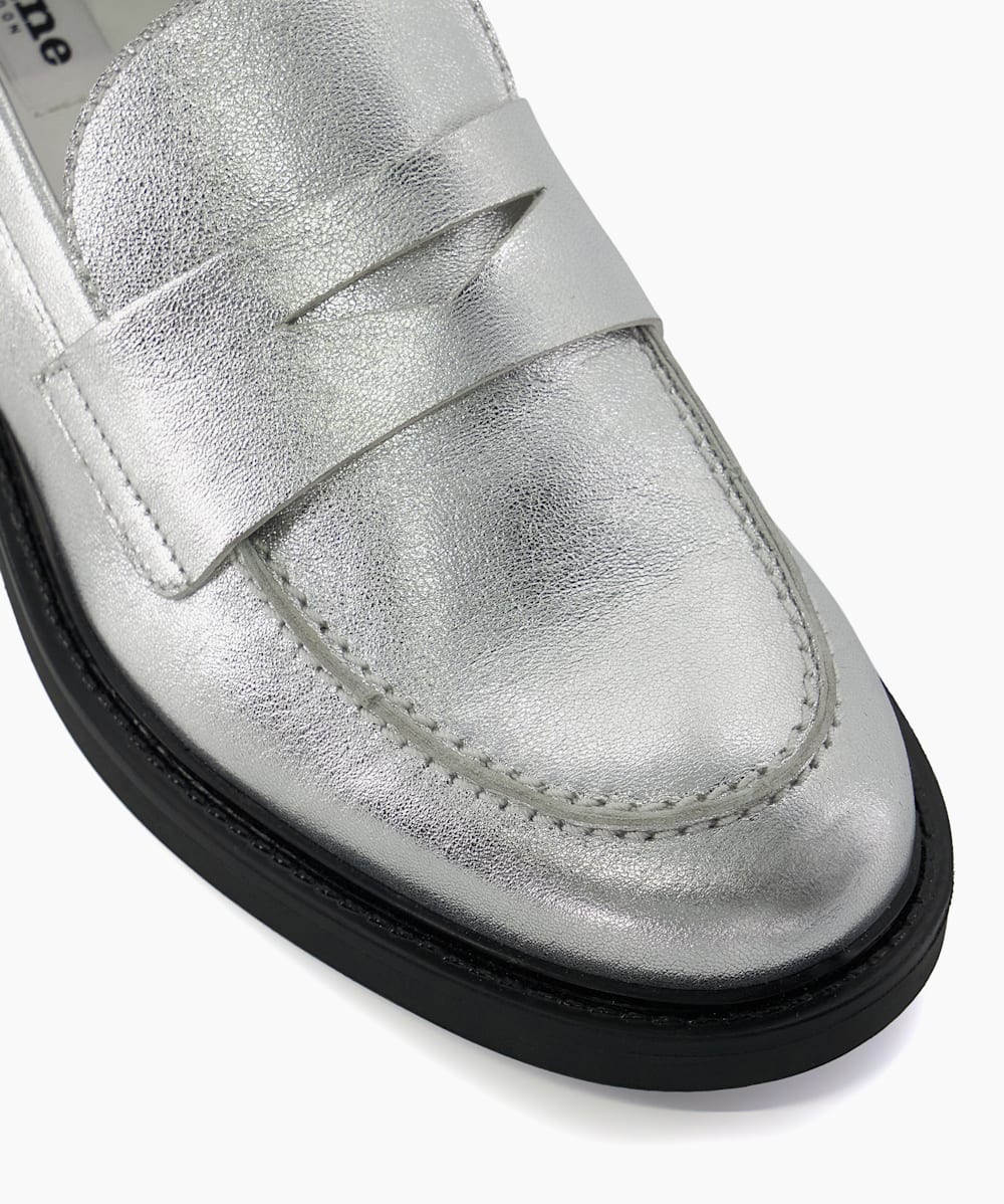 Geeno Silver Metallic Leather Penny Loafers Dune London