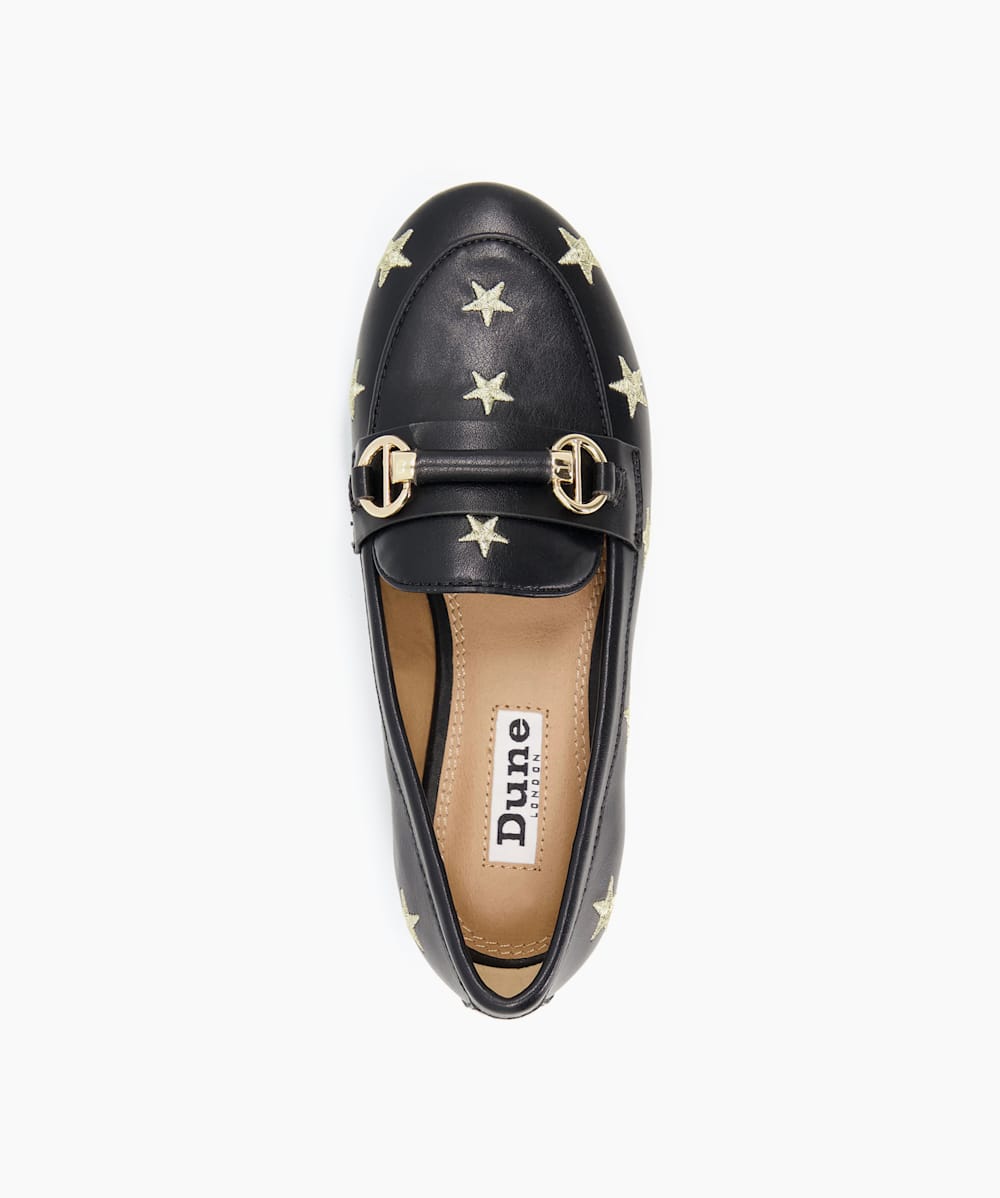 Gia Black Kids Star Motif Snaffle Trim Loafers Dune London