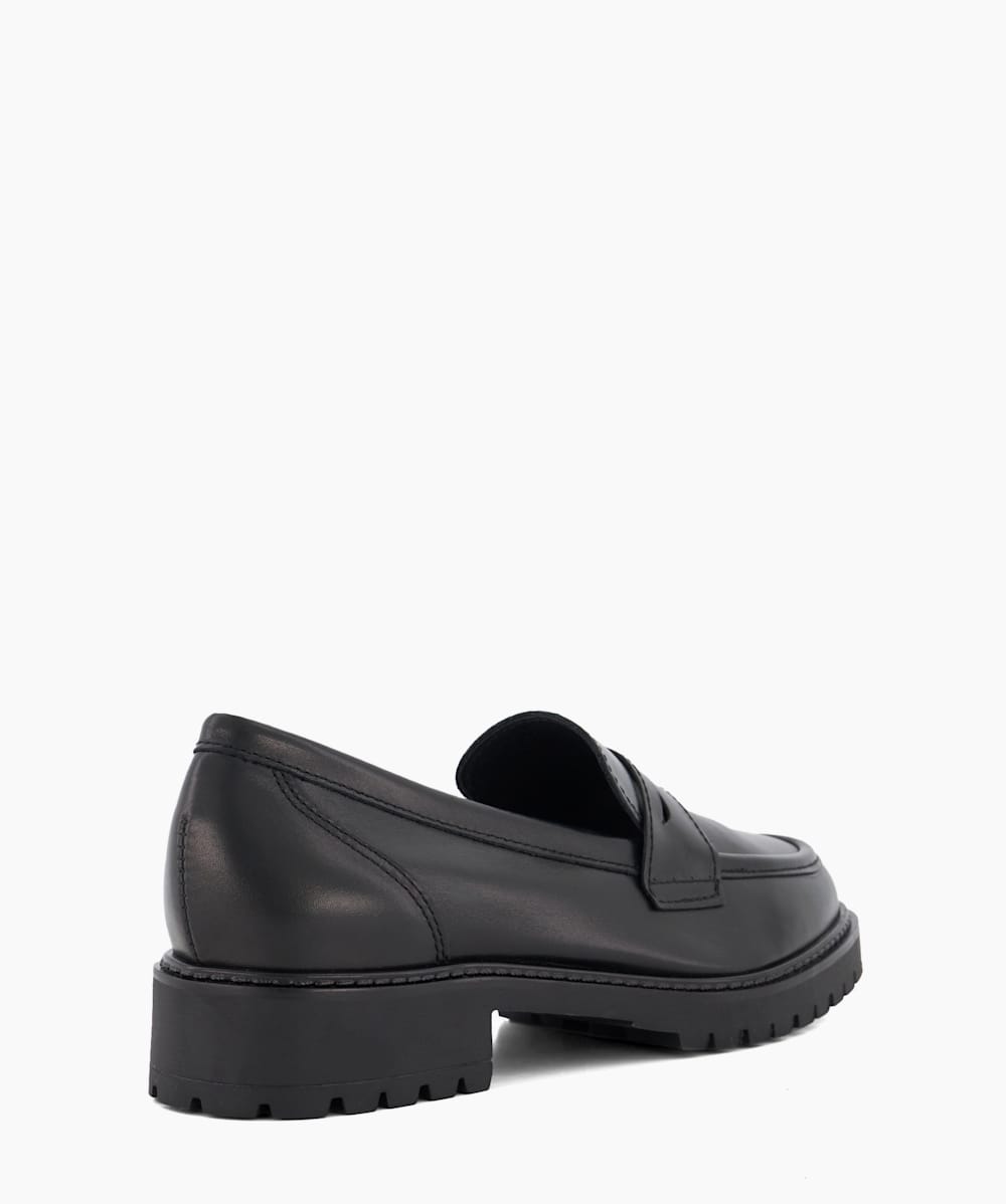 Gild Black Cleated Sole Leather Penny Trim Loafers Dune London