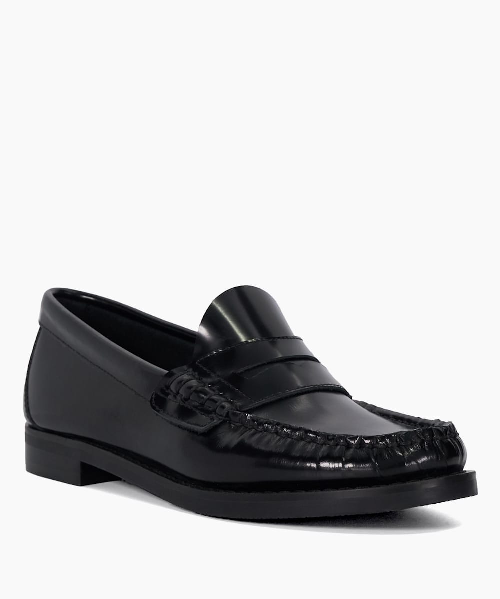 Ginnie Black Leather Slip On Loafers Dune London