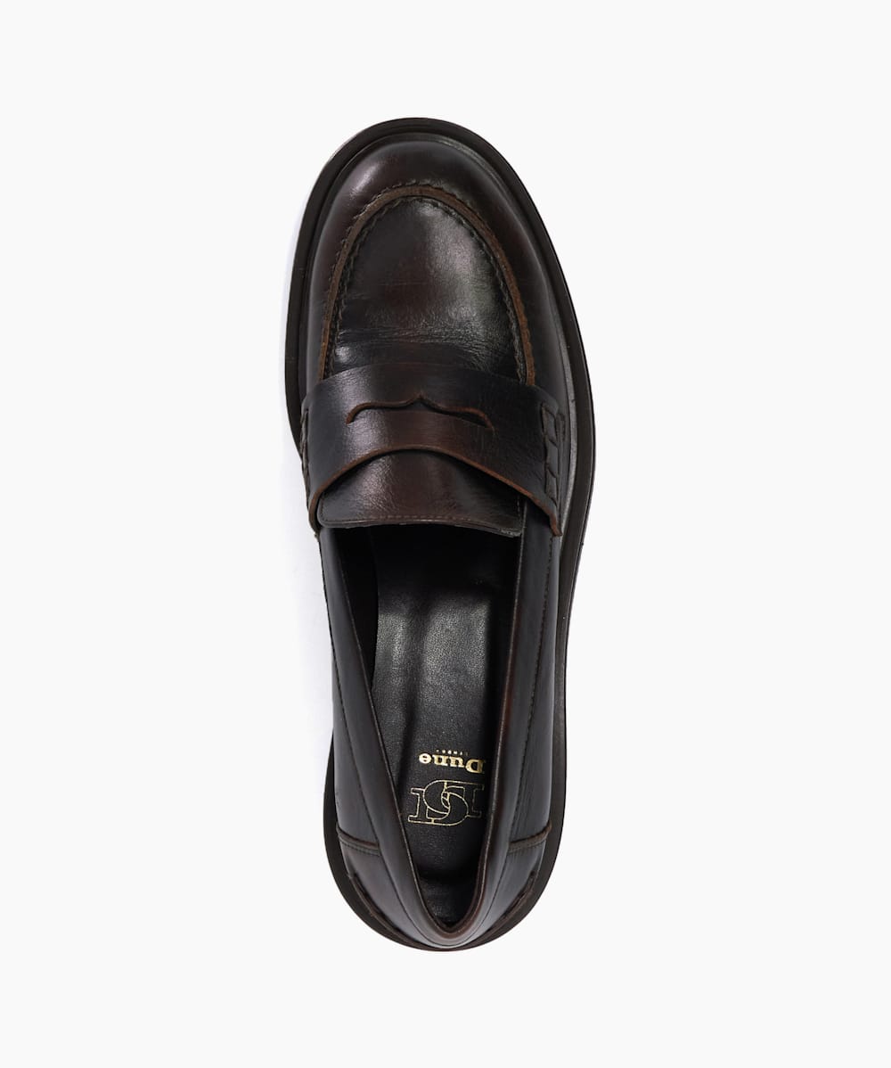 Giri Brown Leather Penny Loafers Dune London