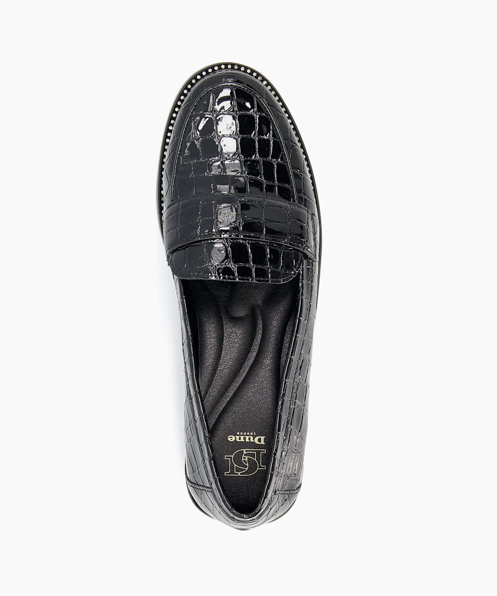 Gissele Black Croc Effect Patent Leather Penny Loafers Dune London