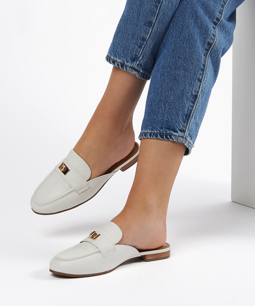 Backless white loafers sale