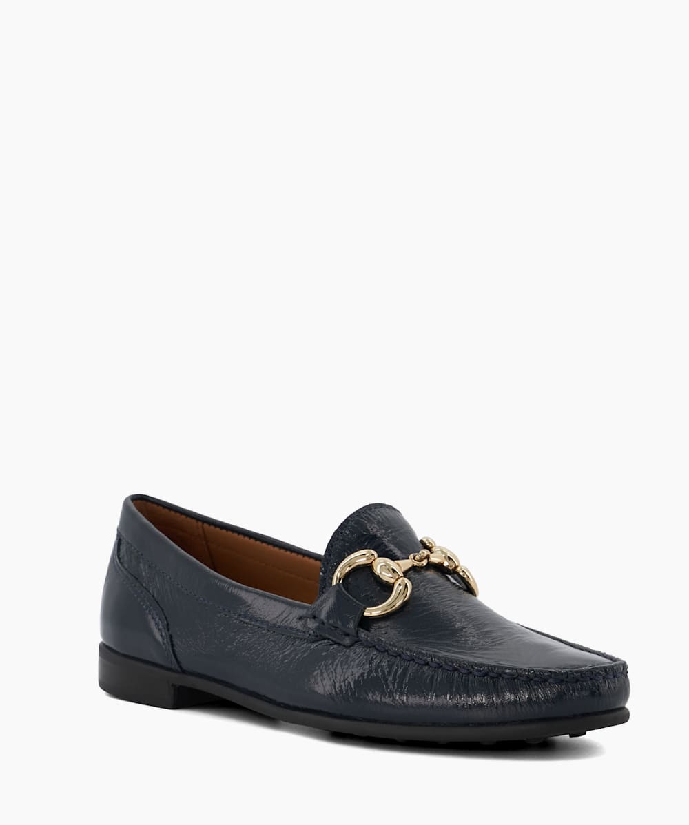 Glenesk Navy Leather Snaffle Trimmed Loafers Dune London