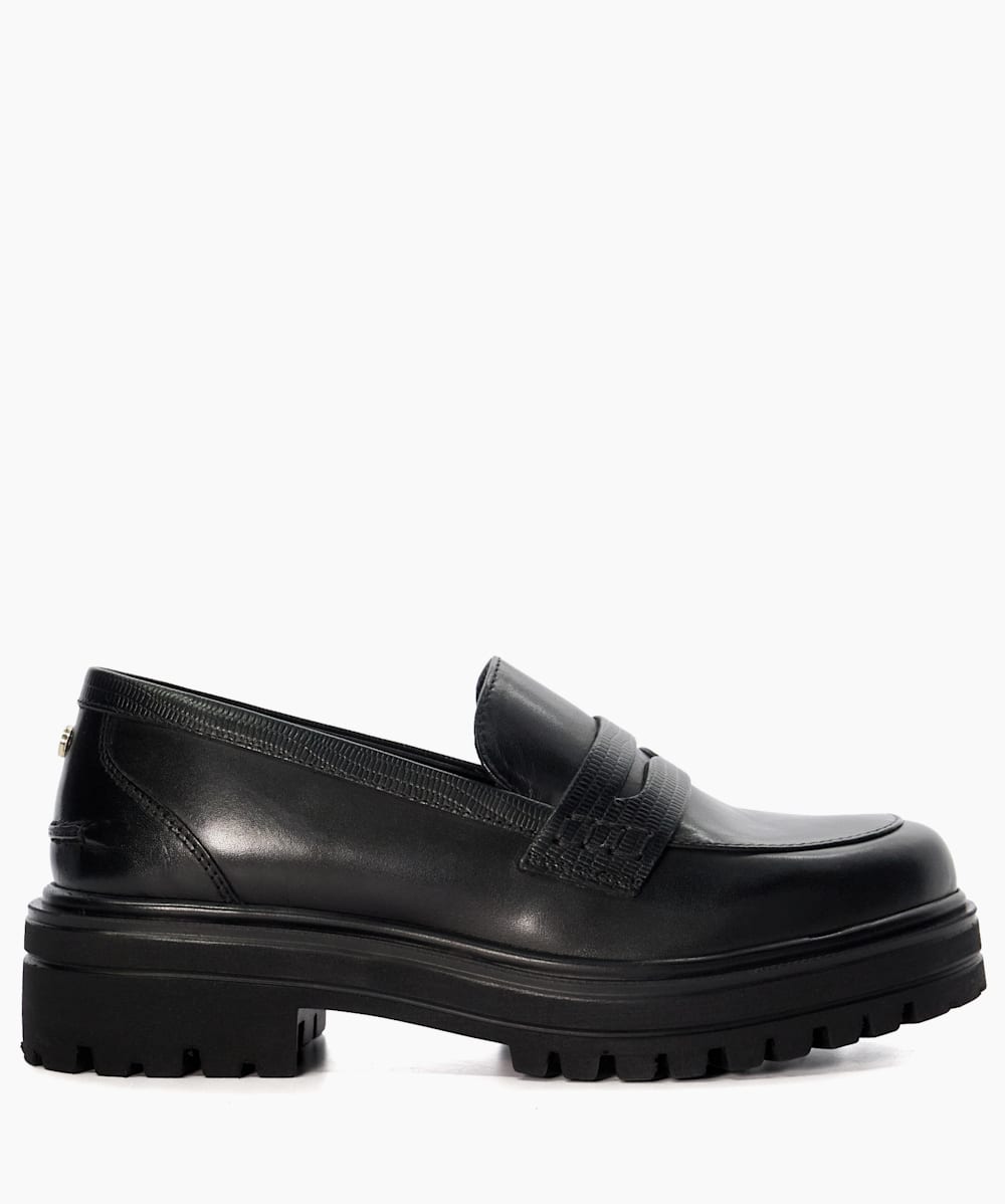 Gliding Black Leather Penny Loafer Dune London