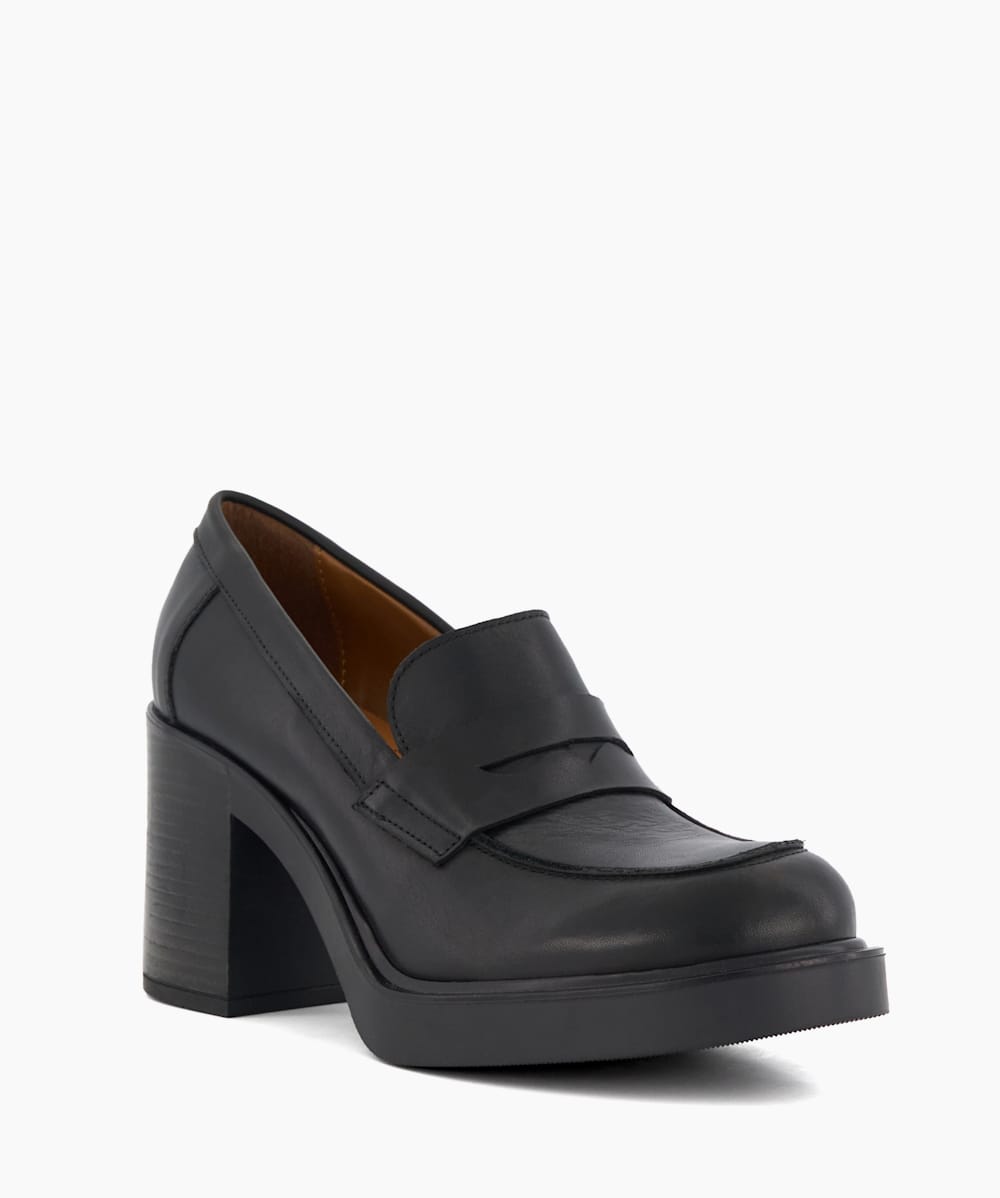 Leather block heel loafers cheap