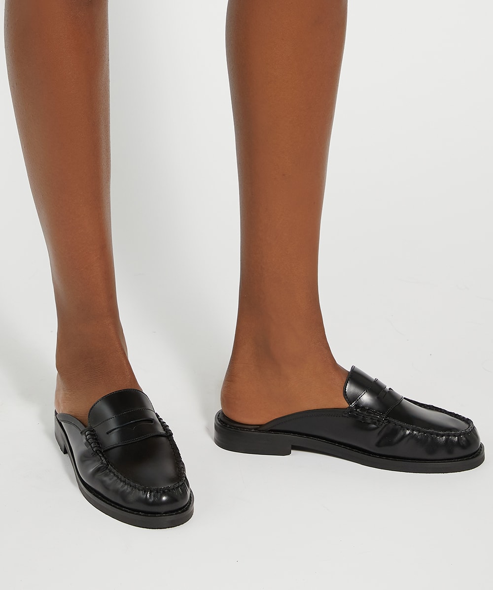 Goya Black Snaffle Trim Backless Loafers Dune London