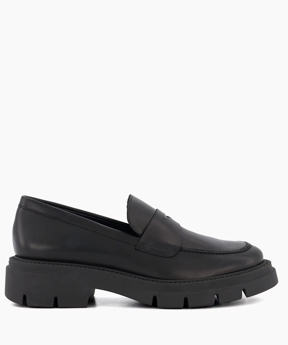 Gracelyne Black Chunky Leather Penny Trim Loafers Dune London