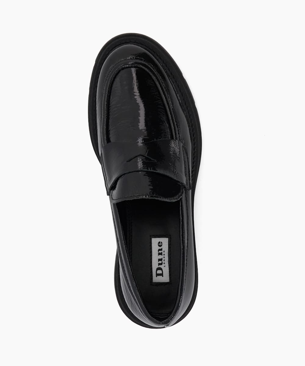 Gracelyne Black Chunky Patent Penny Trim Loafers Dune London