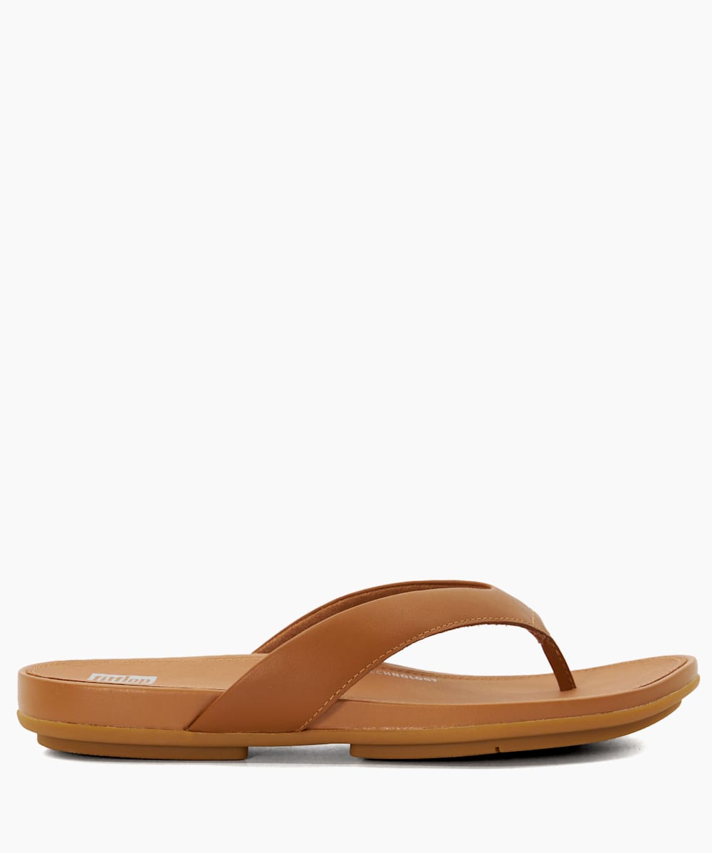 Tan leather shop toe post sandals