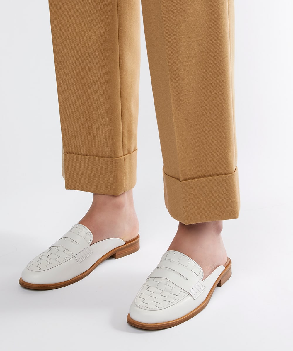 Gradient White Woven Leather Backless Loafers Dune London