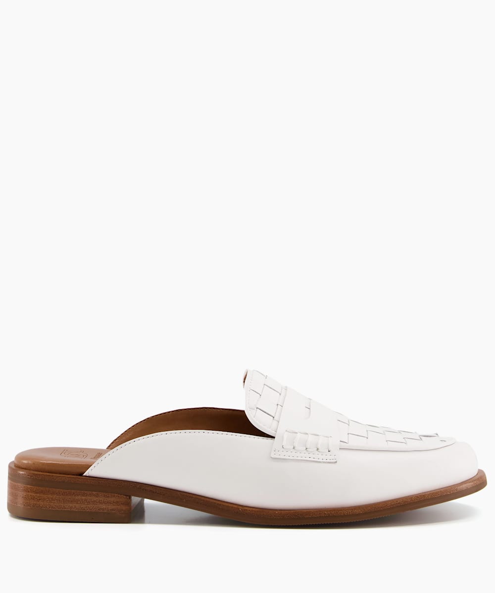 Gradient White Woven Leather Backless Loafers Dune London