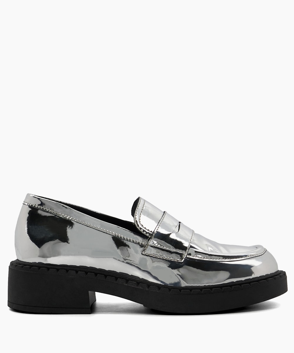 Gradual Silver Metallic Chunky Penny Loafers Dune London