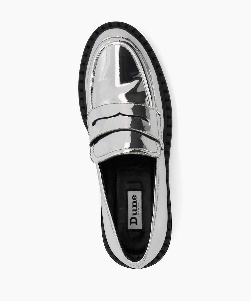 Gradual Silver Metallic Chunky Penny Loafers Dune London
