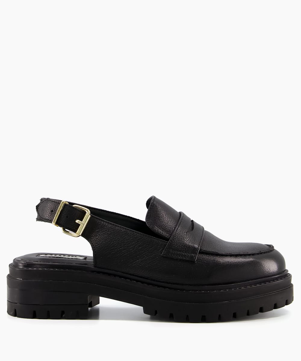Grappa BLACK LEATHER Chunky Sling Back Loafers Dune London