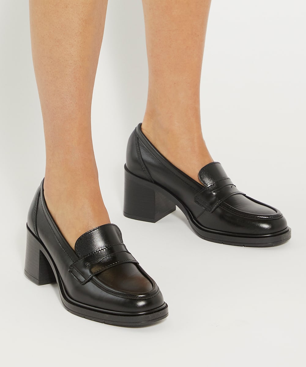 Black block heel loafers hot sale