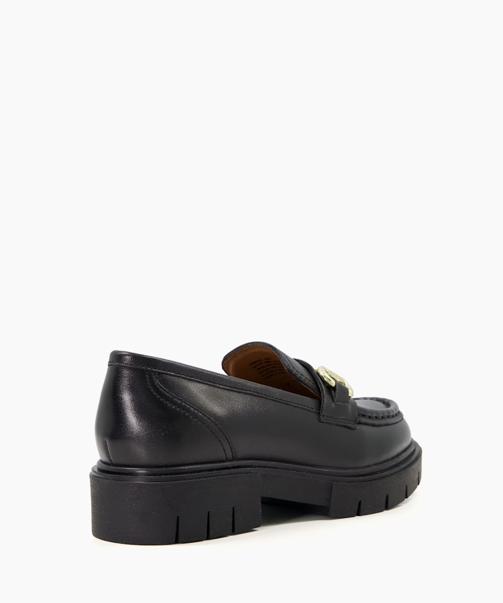Grayce Black Kids Leather Snaffle Loafers Dune London