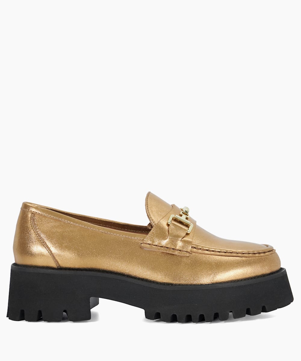 Groundbreaking Bronze Chunky Branded Snaffle Trim Loafer Dune London
