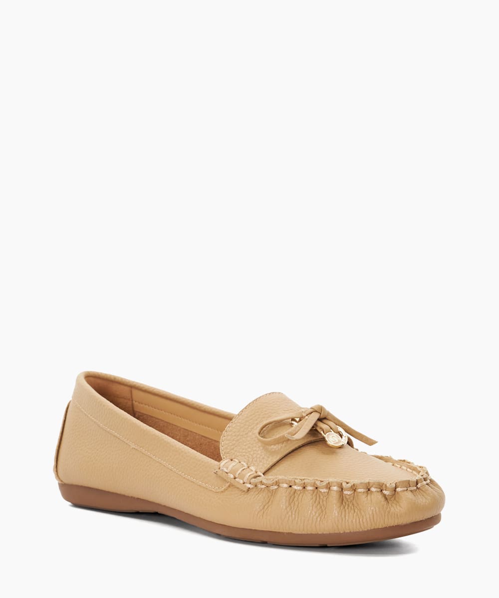 Grovers Camel Leather Moccasins With Bow Detail Dune London