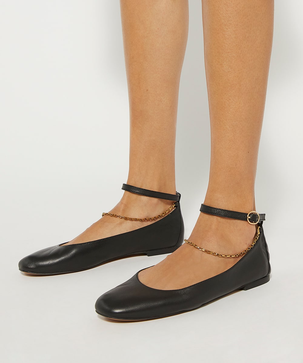 Black ballet flats with ankle strap cheap