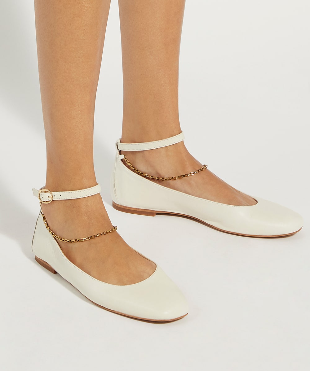 Halles Ecru Ballet Flat With Ankle Chain Dune London