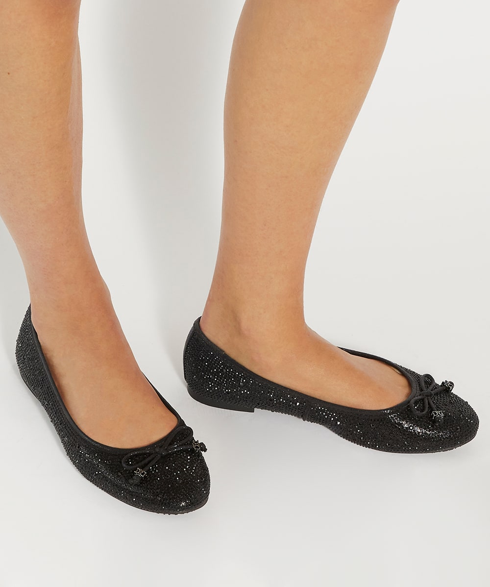 Hallo Black Gem Embellished Ballerina Pumps Dune London