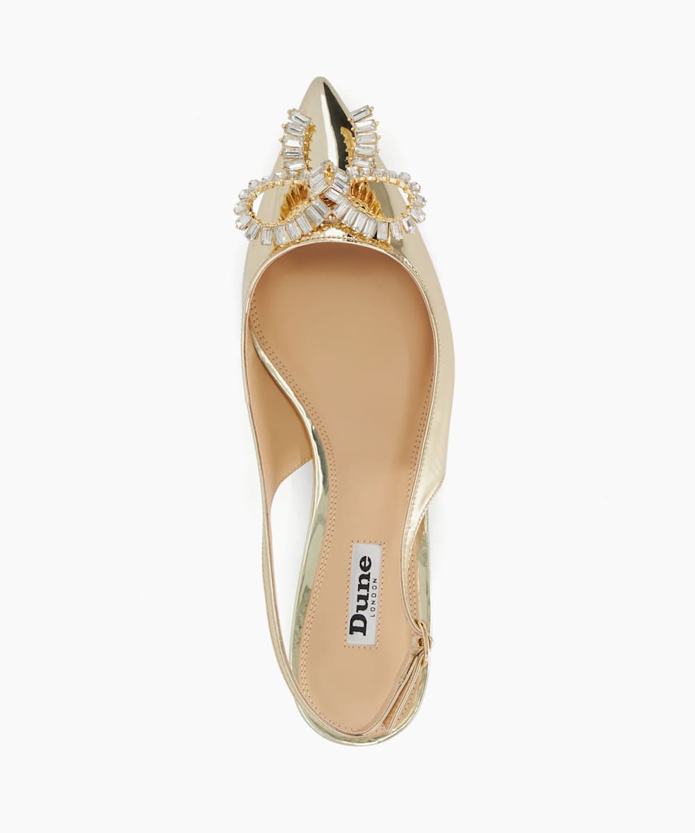Happiest Gold Diamante Bow Metallic Slingback Ballet Pumps Dune