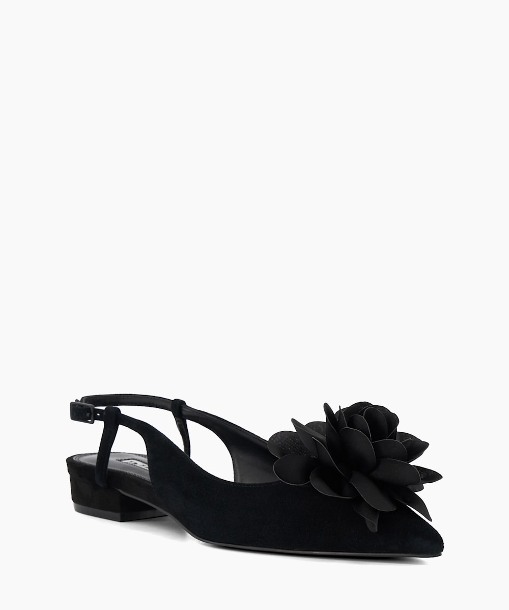 Harperr Black Corsage Detail Suede Slingback Flats Dune London