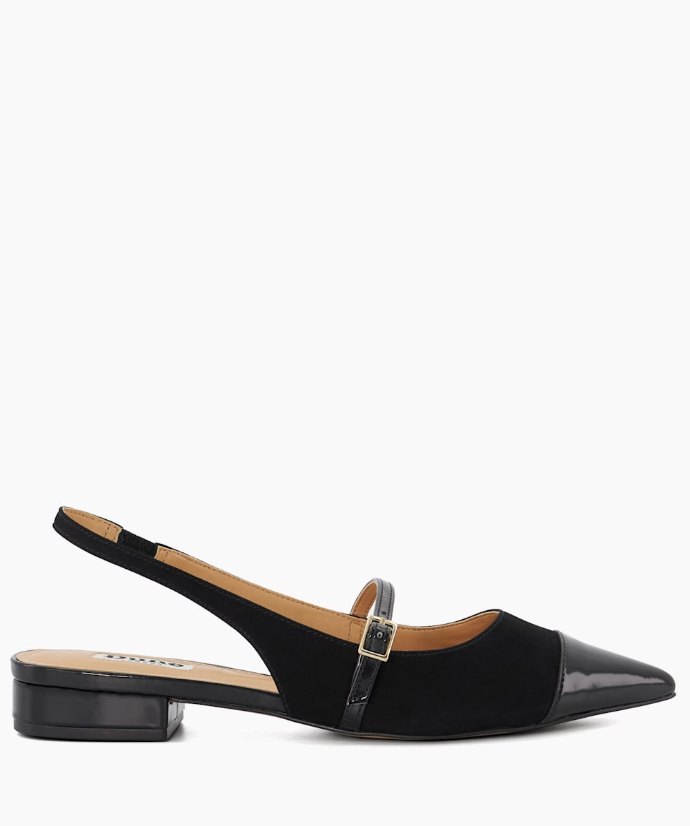 Hazzel Black Suede Mix Slingback Flats Dune London