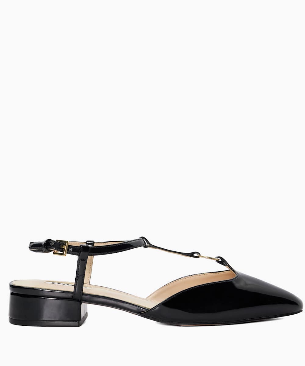 Black patent t top bar flat shoes