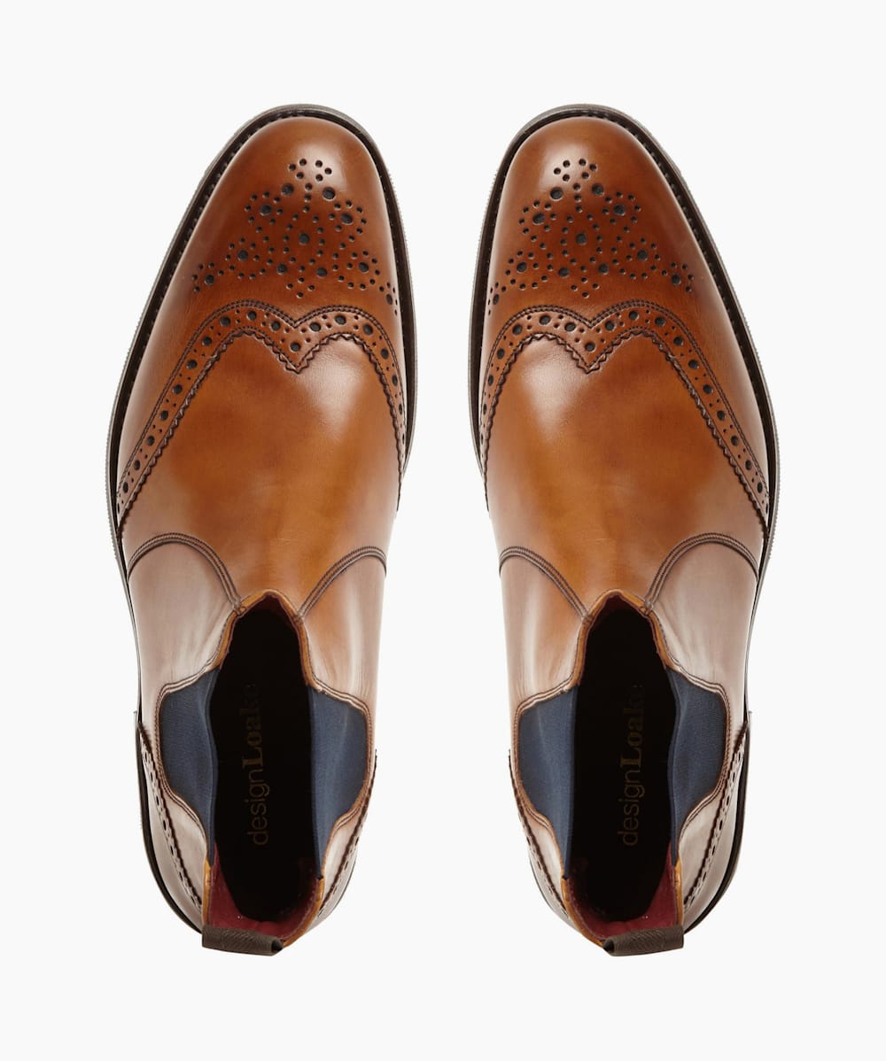 Hoskins Tan Brogue Detail Chelsea Boots Dune London