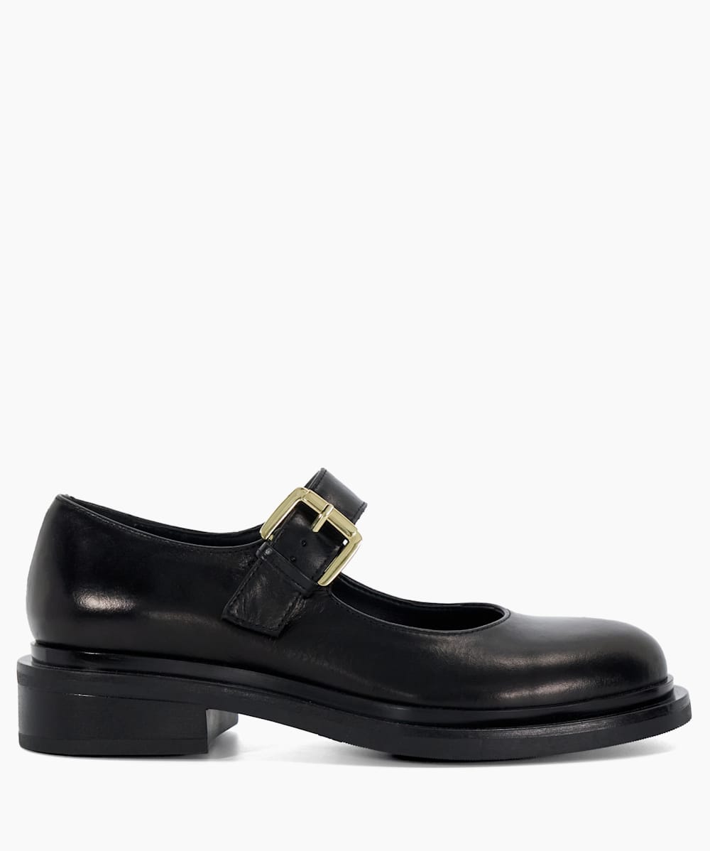 Huckle Black Leather Low Heel Mary Janes Dune London