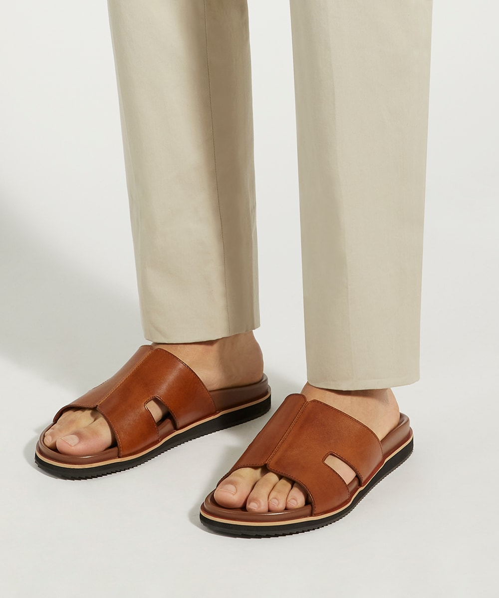 Mens tan leather sandals sales