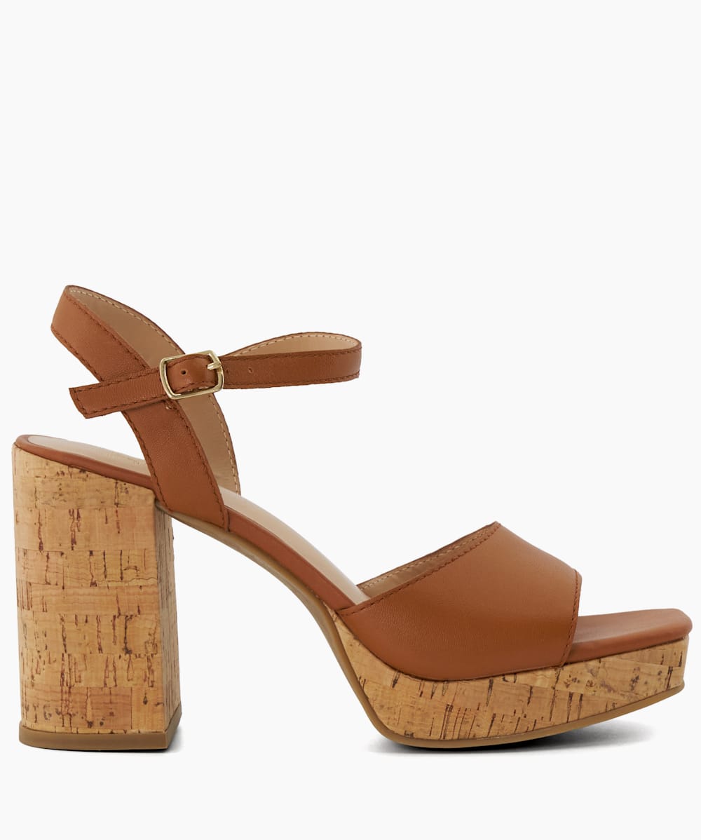 Jacuzzi Tan Cork Heeled Platform Sandals Dune London