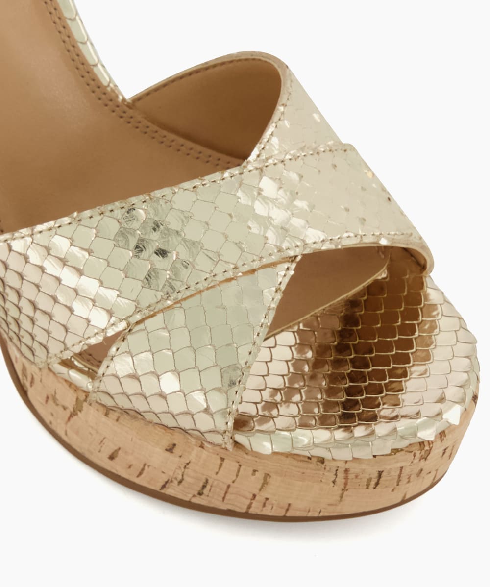 Jealous Gold Cork Platform Sandals Dune London